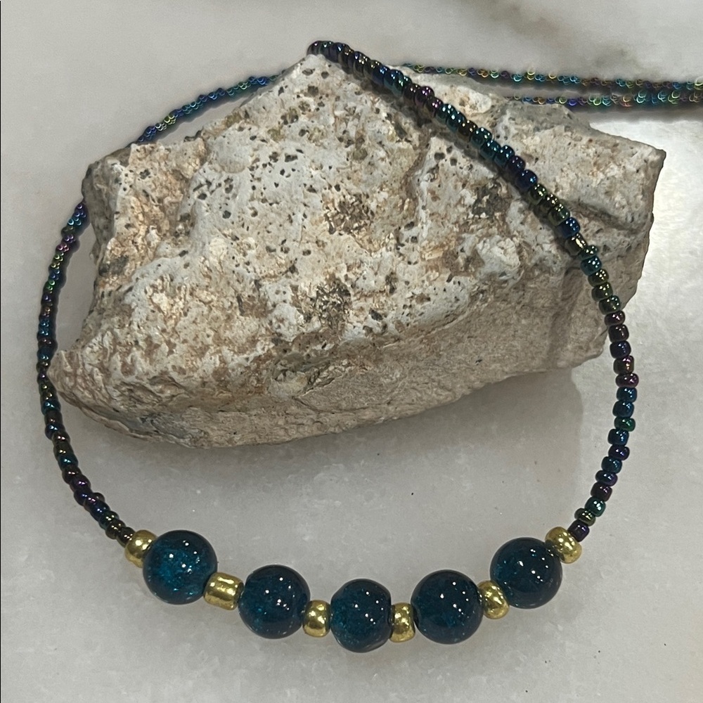 Elegant Blue Quartz and Rainbow Hematite Beaded Necklace